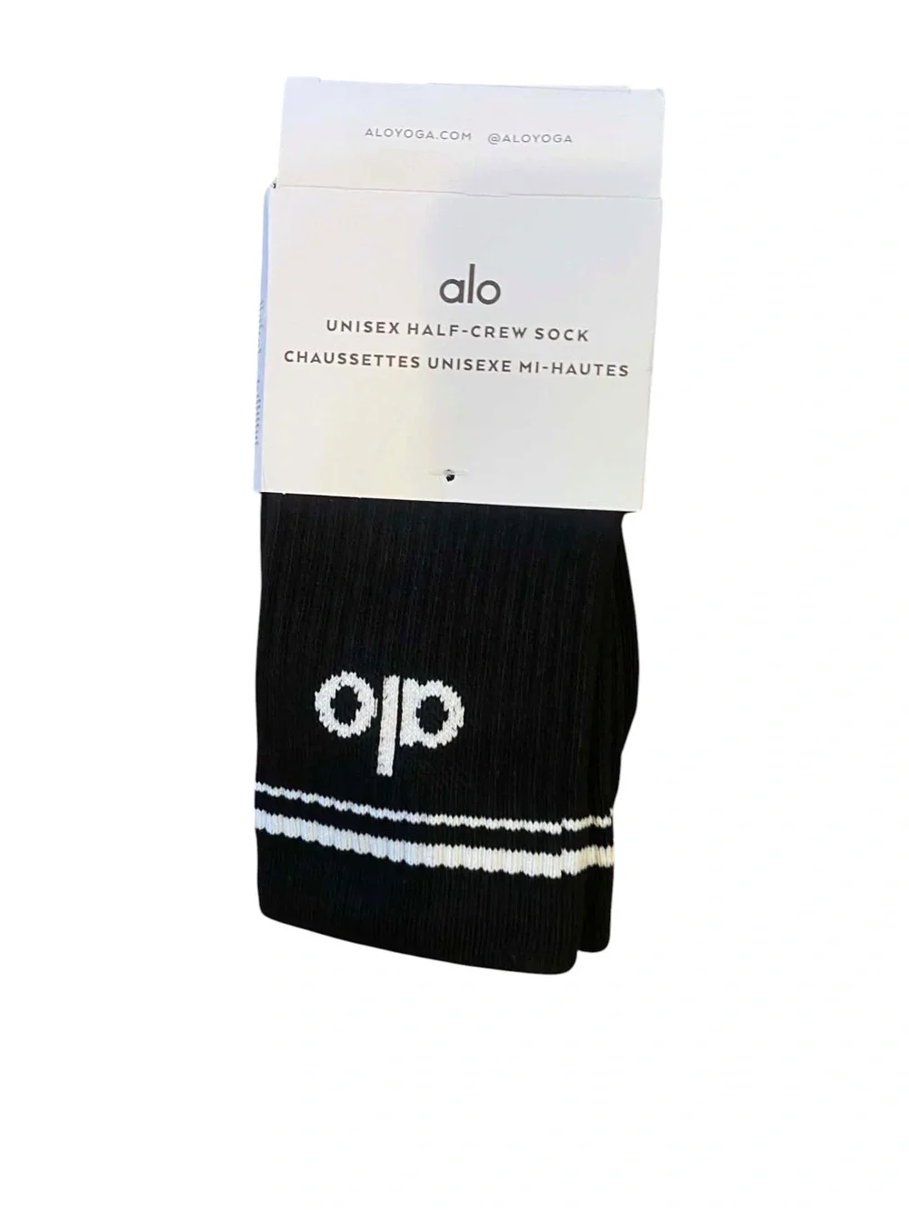 NWT Alo Yoga  UnisexHalf Crew Socks BLACK/WHITE Size Medium